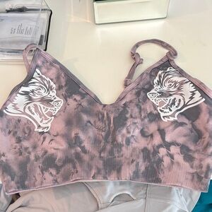 Darc Sport Pink and Gray Sports Bra with Wolf Design